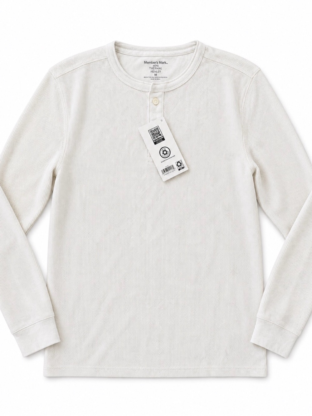 Member's Mark Lightweight Cream Waffle Henley - Long Sleeve